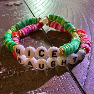 Hand Crafted Vibrant Elastic Bracelets - Green and Pink